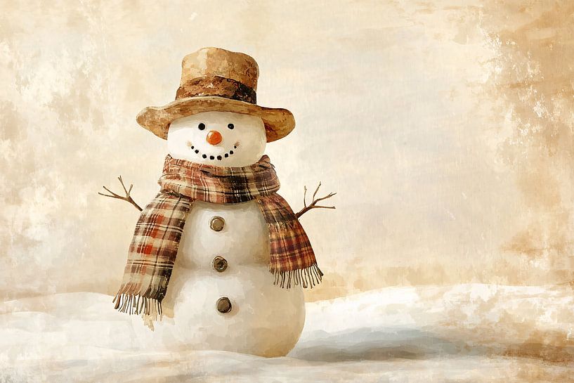Vintage Schneemann in Winterlandschaft von Imperial Art House
