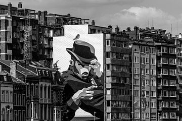 Muurschildering op flats in Luik van Mike Peek