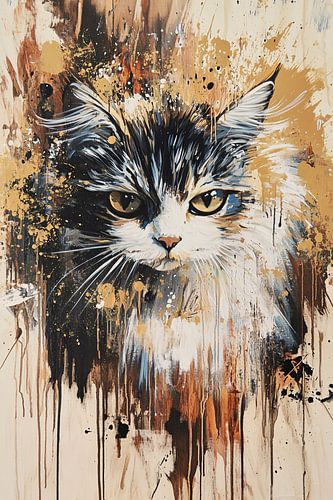 Abstracte kat met verfspatten