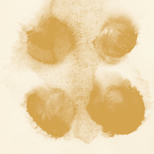 Four circles  in yellow ochre. Abstract watercolor art