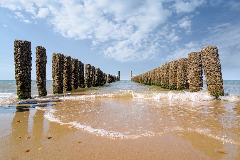 Brise-lames sur la plage de Domburg III par Martijn van der Nat