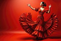 Flamencodanser met passie op rode achtergrond