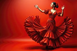 Flamenco-Tänzerin, die mit Leidenschaft auf rotem Hintergrund auftritt von Markus Gann
