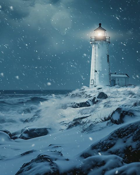 Vuurtoren in de winter van fernlichtsicht