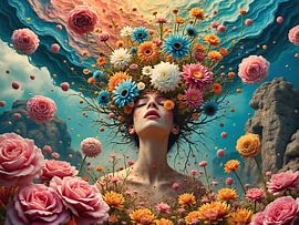 Een surrealistisch portret van een vrouw met bloemen van The Photo Artist
