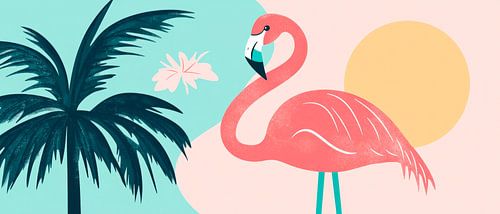 Flamingo in een tropisch paradijs - pastelkleuren