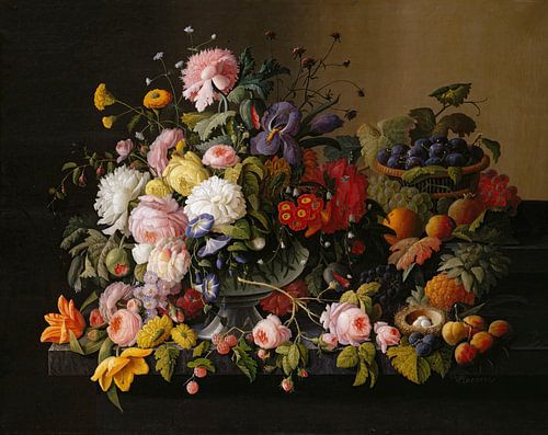 Severin Roesen-Still Life Bloemen en fruit
