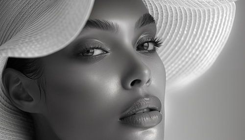 Panorama d'une femme africaine avec un chapeau blanc