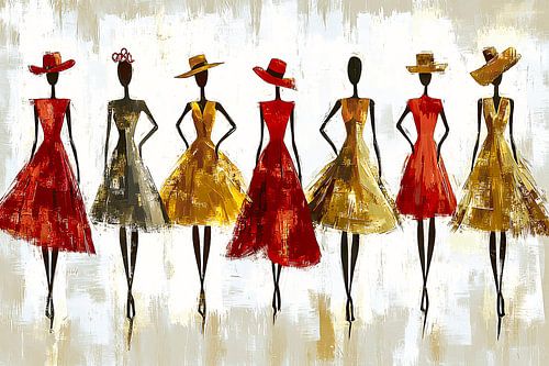 Silhouetten in kleurrijke jurken