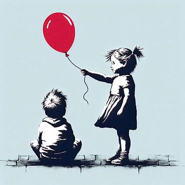 Girl and boy with balloon