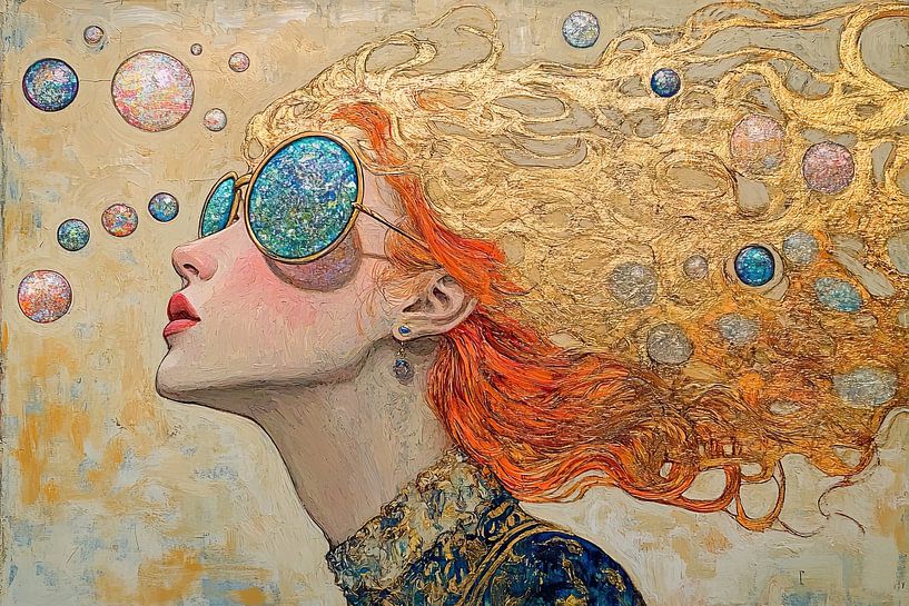 Zonnige Reflecties | Dame met Rode Haren Zonnebril van Blikvanger Schilderijen