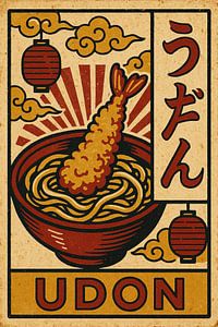 Retro Udon Poster - Japanische Tempura Nudel Kunstdruck