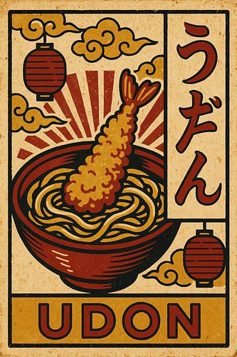 Retro Udon Poster - Japanse Tempura Noodle Kunstdruk