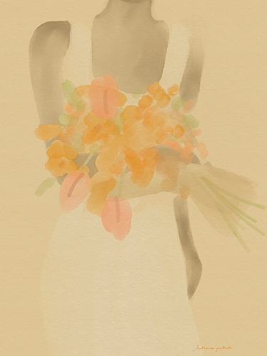 Mädchen mit orangefarbenen Blumen