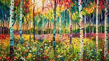 Birches and flowers
