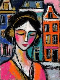 Frau Kopfhörer von Abstraktes Gemälde