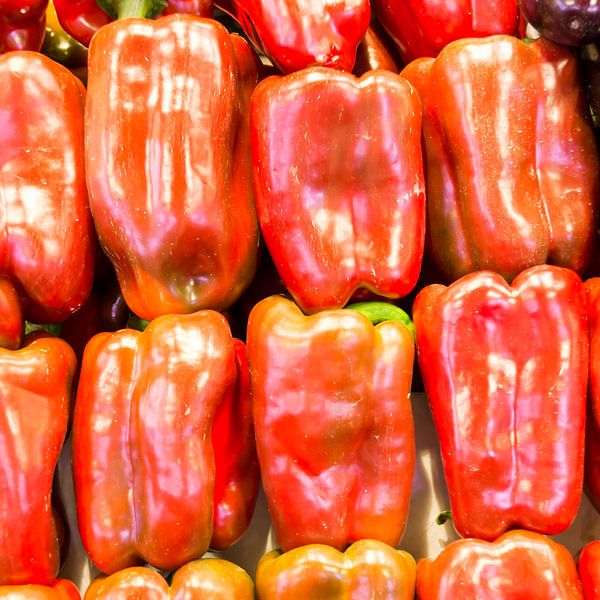 paprika, groene, fruit, markt, rood van Leo van Maanen