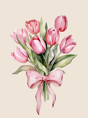 Bouquet de tulipes avec un nœud rose