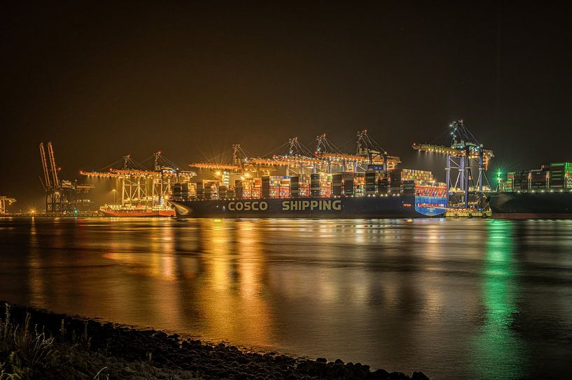 Container ship on the Second Maasvlakte by Leon Okkenburg
