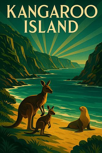 Kangaroo Island Wildlife Paradise – Vintage Coastal Poster