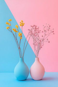 Kleurrijke vazen met gedroogde bloemen van Poster Art Shop