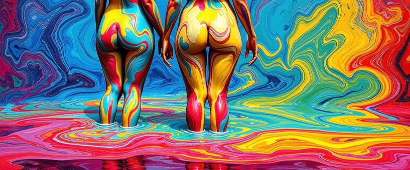 Naked female bodies emerge from the flood of colour - between figuration and dissolution in the sea of the rainbow by AidasignArt