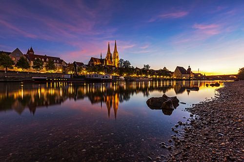 Regensburg op het blauwe uur