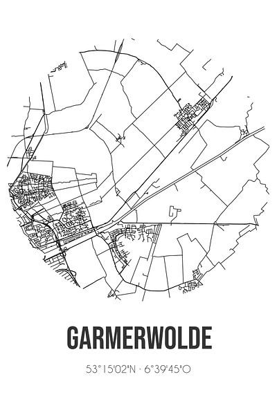 Garmerwolde (Groningen) | Landkaart | Zwart-wit van Stad & Wand