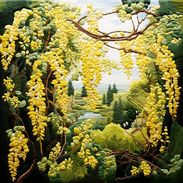 Embroidery needlework lush laburnum tapestry by gm_designs