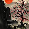 Samurai im Tempel mit Kirschblüten von MIROKKU
