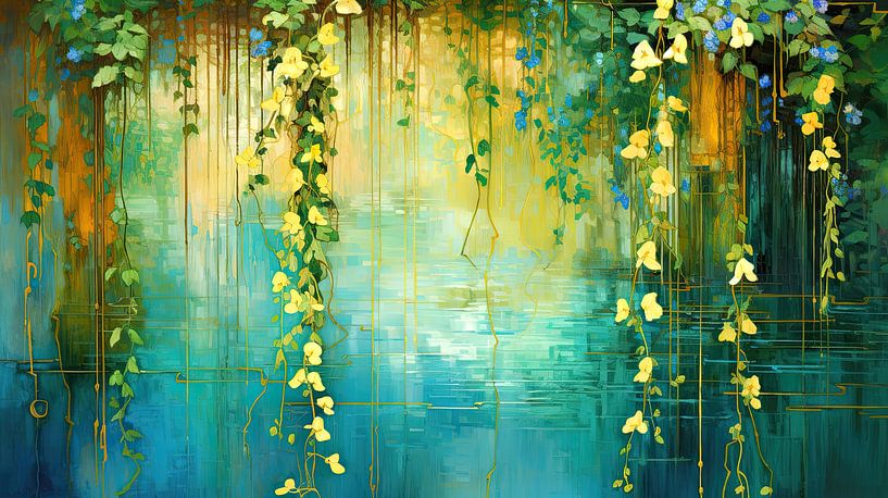 Beautiful nature with hanging branches and reflecting water by True Nature Art