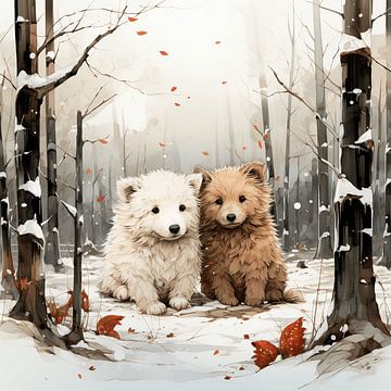 L'amour des chiots dans la neige : une scène d'hiver ludique sur Karina Brouwer