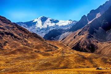 Andes gebergte vanaf Puno Les Desea Feliz Viaje High Pass van Yvonne Smits