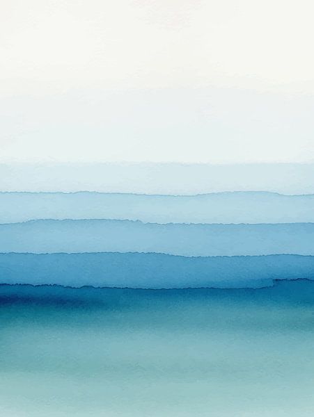 Ocean Layers – Teal &amp; Blue Coastal Abstract Print by coretan tangan