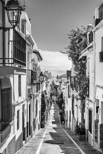 Straatje in Marbella in zwart-wit