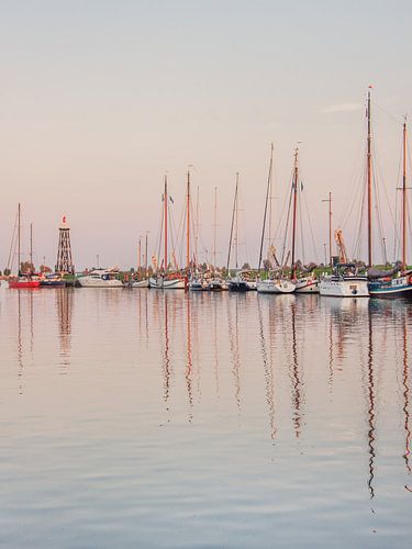 De oude haven van Enkhuizen in het avondlicht