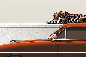La Jaguar et le vieux routier (voiture) sur Karina Brouwer