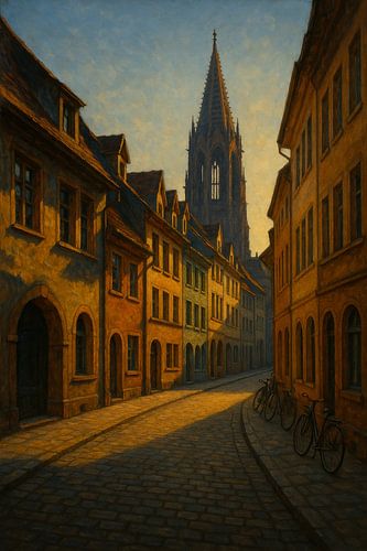 Freiburg Avondgloren - Edward Hopper geïnspireerde straatsereniteit