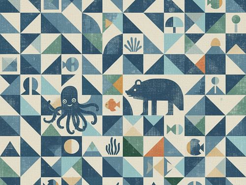 Maritimes geometrisches Tiermuster - Marine Forest Fusion Design