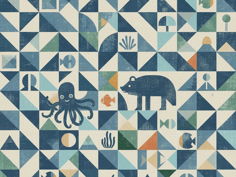 Nautisch Geometrisch Dierenpatroon - Marine Forest Fusion Ontwerp van Ruliyreed