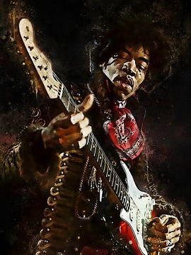 Jimi Hendrix aquarel van Muh Asdar
