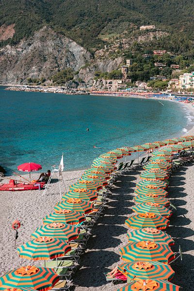Summer in Cinque Terre Monterosso | Beach, umbrellas and sea | Photo print Italy travel photography by HelloHappylife