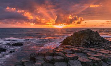 Coucher de soleil sur la Chaussée des Géants, Irlande du Nord