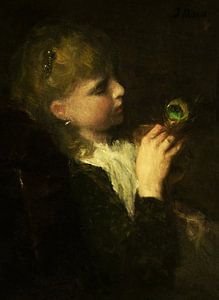 Mädchen mit Pfauenfeder (Digital wiederhergestellt), Jacob Maris