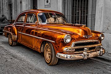 golden vintage car HDR in old town Havana Cuba by Dieter Walther