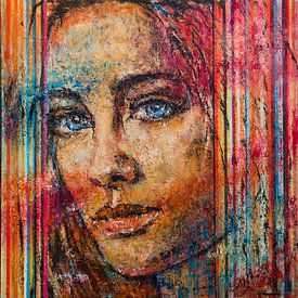 Regenbogen | Gemälde einer Frau mit Regenbogenfarben von Anja Namink - Gemälde