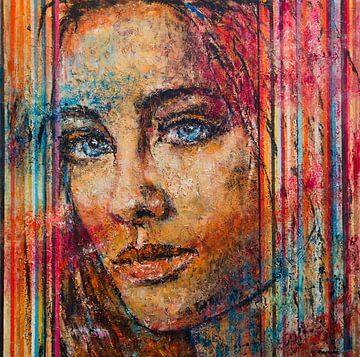 Rainbow | Schilderij van vrouw met regenboogkleuren van Anja Namink - Schilderijen