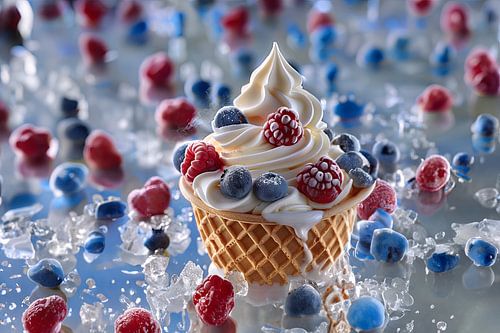 Leckere Eiskreationen in verlockenden Farben und Hintergründen