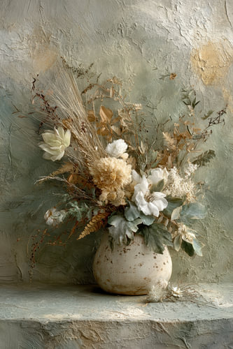 Witte Bloemen - Romantisch Groen Stilleven