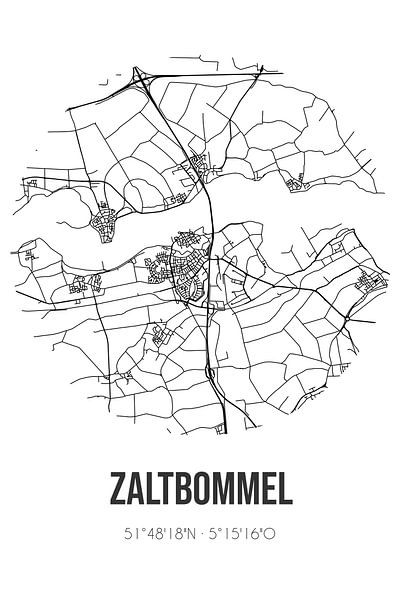 Zaltbommel (Gelderland) | Map | Black and white by Prints of Place